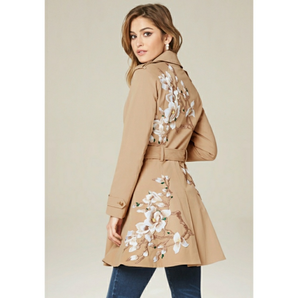 ISO BEBE FLORAL FLARED TRENCH COAT